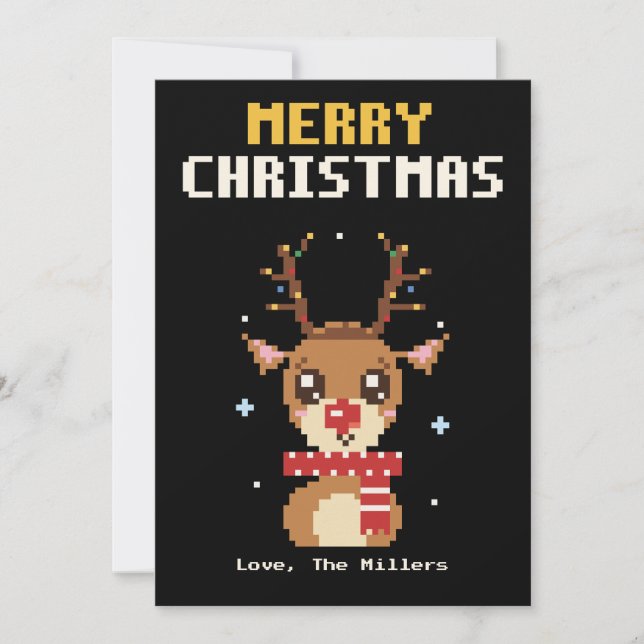 Carte de Noël en pixel art de rennes (Devant)