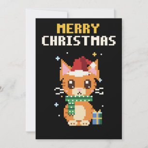 Carte de Noël en pixel art de Santa Cat