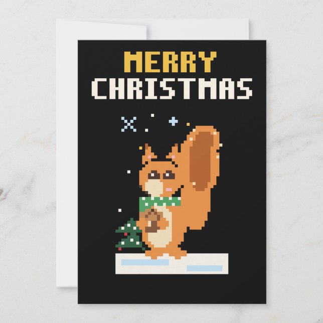 Carte de Noël en pixel art représentant un écureui (Devant)