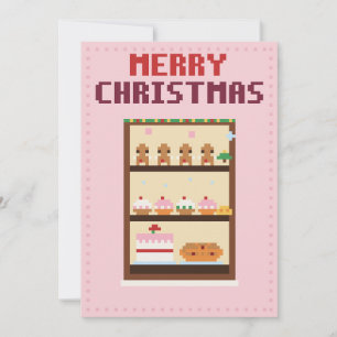 Carte de Noël en pixel art rose Boulangerie