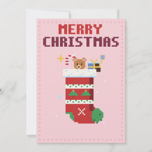 Carte de Noël en pixel art rose Chaussette
