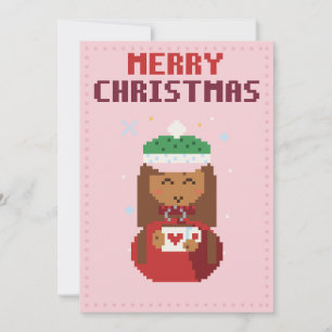 Carte de Noël en pixel art rose Cozy Girl