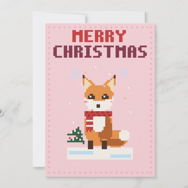 Carte de Noël en pixel art rose Fox (Devant)