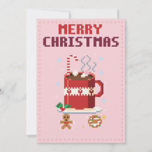Carte de Noël en pixel art rose pour un chocolat c