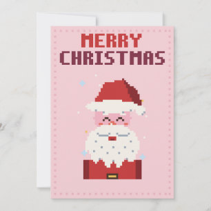 Carte de Noël en pixel art rose Santa