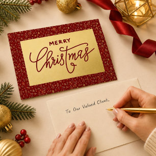 Carte de Noël Entreprise Élégante Rouge et Or Faux