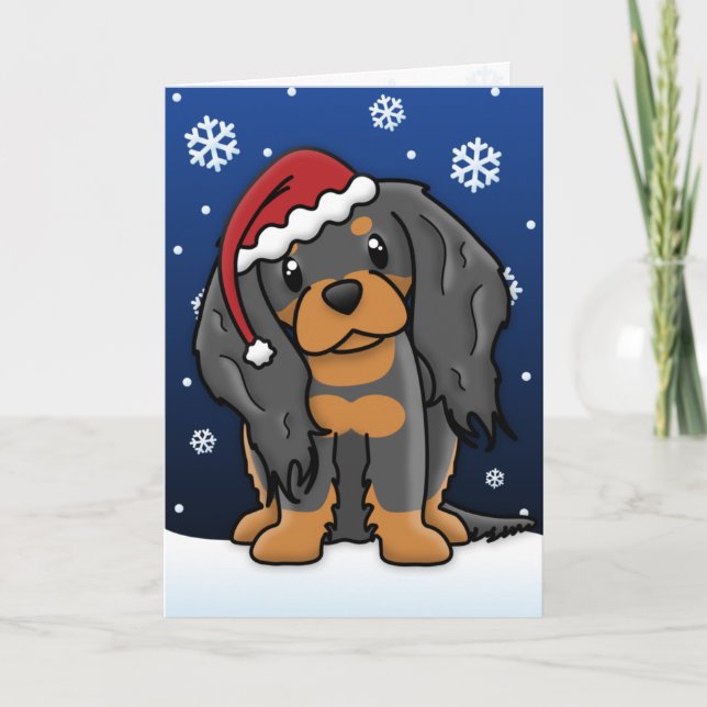Carte de Noël espagnole Kawaii Black & Tan Cavalie (Devant)