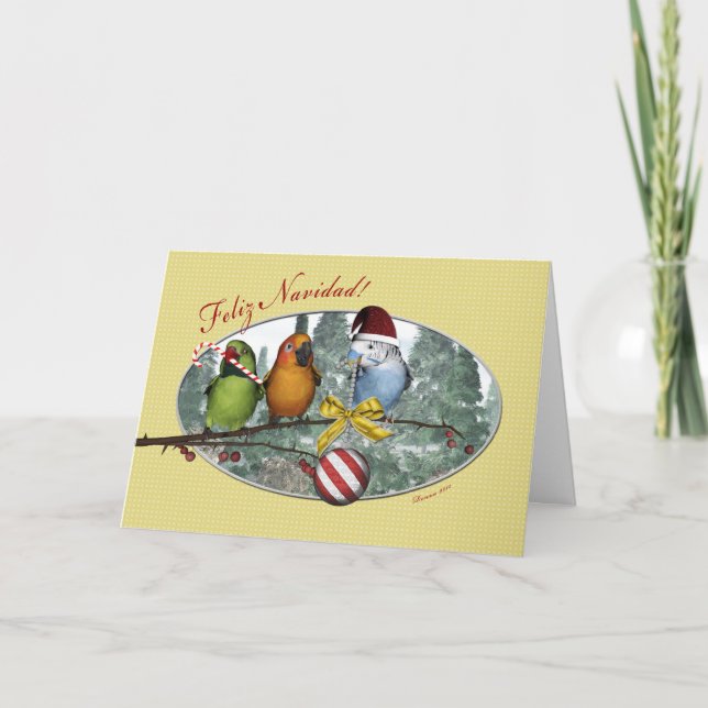 Carte de Noël espagnole Parakeet Feliz Navidad (Devant)