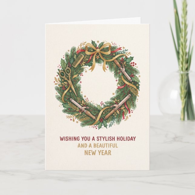 Carte de Noël et de Nouvel An à couronne rustique (Devant)