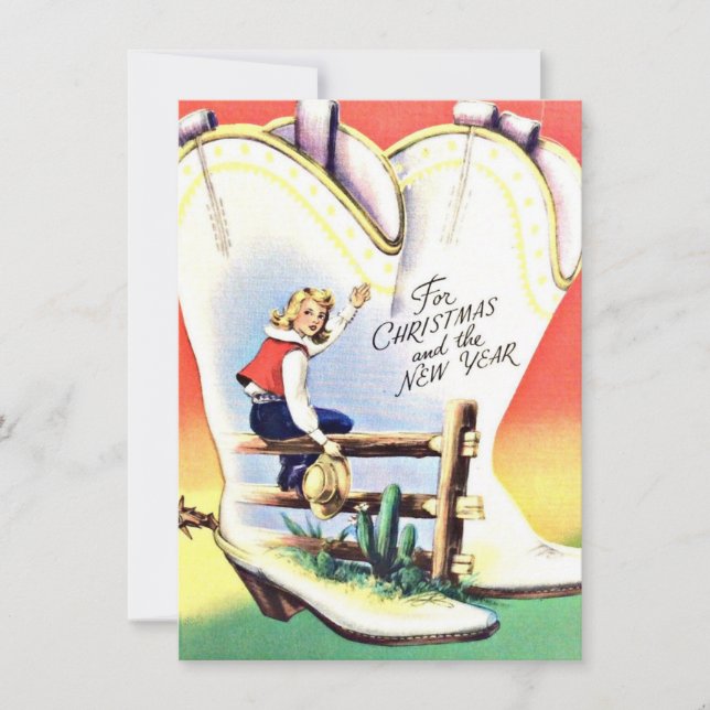 Carte de Noël et de Nouvel An de cow-girl western  (Devant)