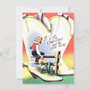 Carte de Noël et du Nouvel An de cowgirl occidenta