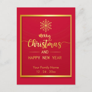 Carte de Noël et Nouvel An élégante rouge et or