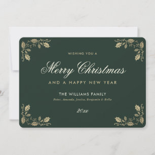 Carte de Noël et Nouvel An Joyeux en Or Vert
