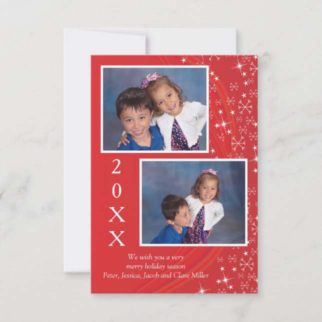 Carte de Noël Étoiles Rouges & Blanches 3x5 (Devant)