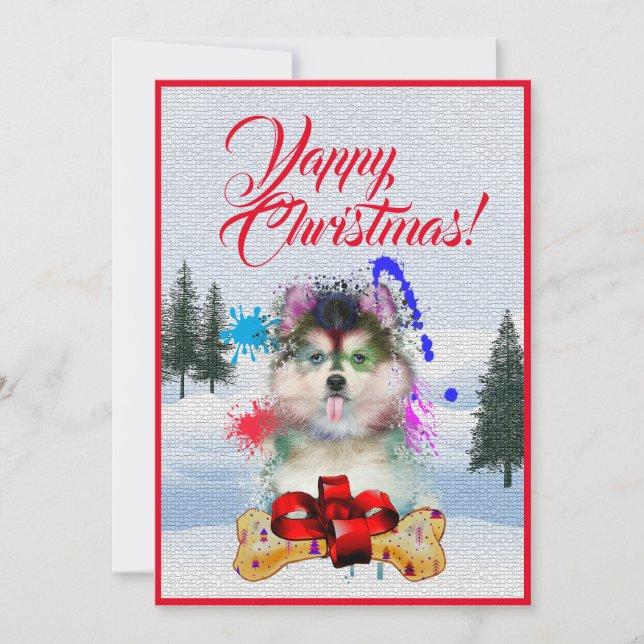 Carte de Noël facile et drôle pour chien Pomsky (Devant)