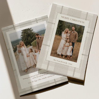 Carte de Noël familiale à carreaux neutre avec pho