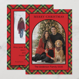 Carte de Noël familiale à motif carreau rouge