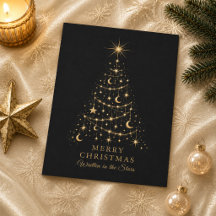 Carte de Noël familiale arbre céleste doré