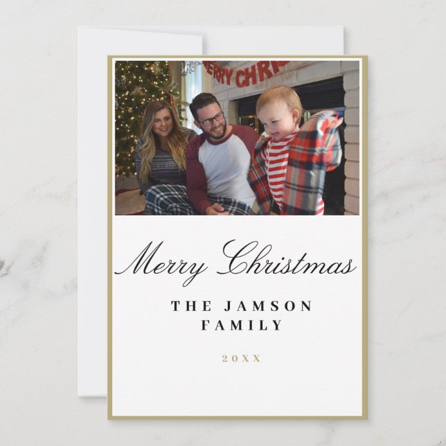 Carte de Noël familiale avec cadre doré minimalist (Devant)