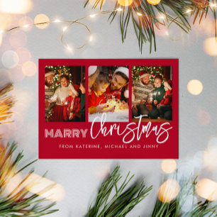 Carte de Noël familiale avec collage de photos rou