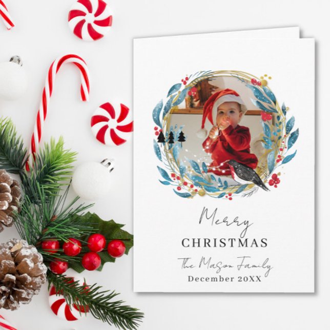 Carte de Noël familiale avec couronne de photos (Créateur téléchargé)