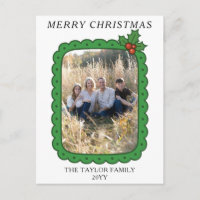 Carte de Noël familiale avec houx dessiné à la mai