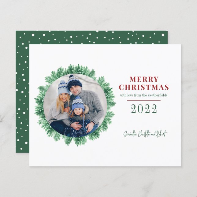 Carte de Noël familiale avec photo et pin à budget (Devant / Derrière)