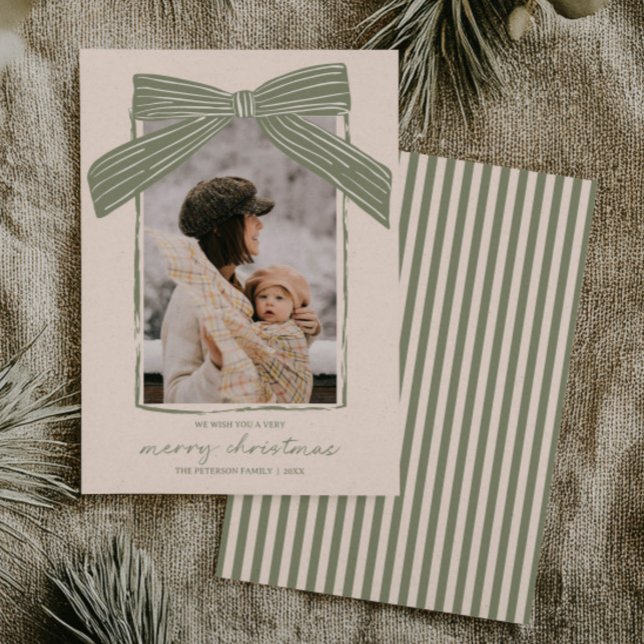 Carte de Noël familiale avec ruban rayé (Créateur téléchargé)