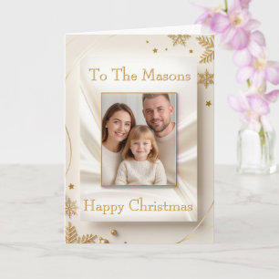 Carte de Noël Familiale - Cadre Photo Doré