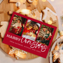 Carte de Noël familiale en collage photo rouge Joy