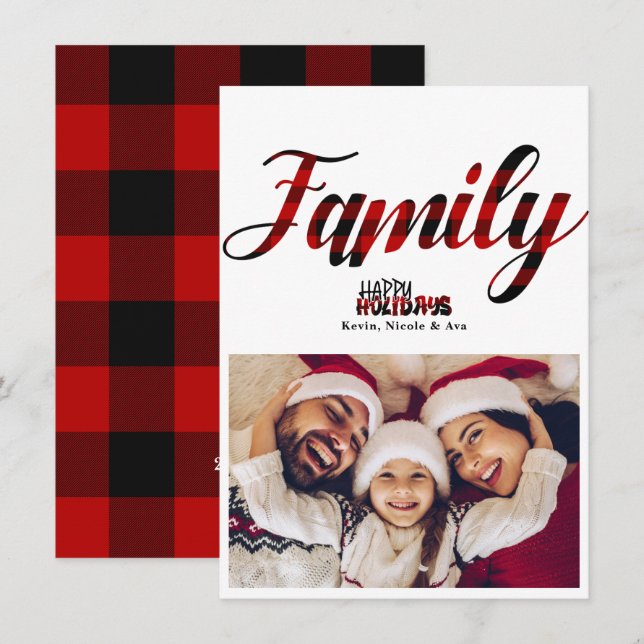 Carte de Noël familiale motif écossais (Devant / Derrière)