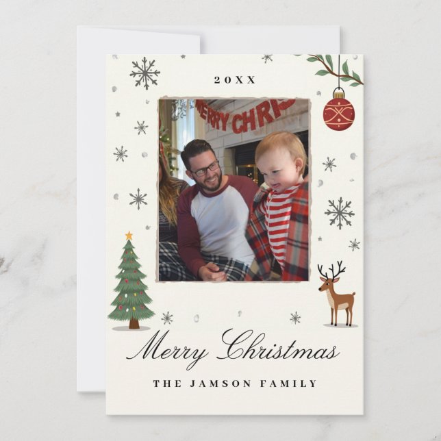 Carte de Noël familiale Ornement Élégant pour phot (Devant)