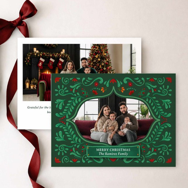 Carte de Noël familiale Papel Picado (Mexican Folk Art Christmas Photo Card)
