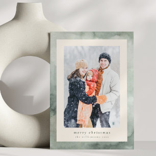 Carte de Noël familiale photo avec fond aquarelle