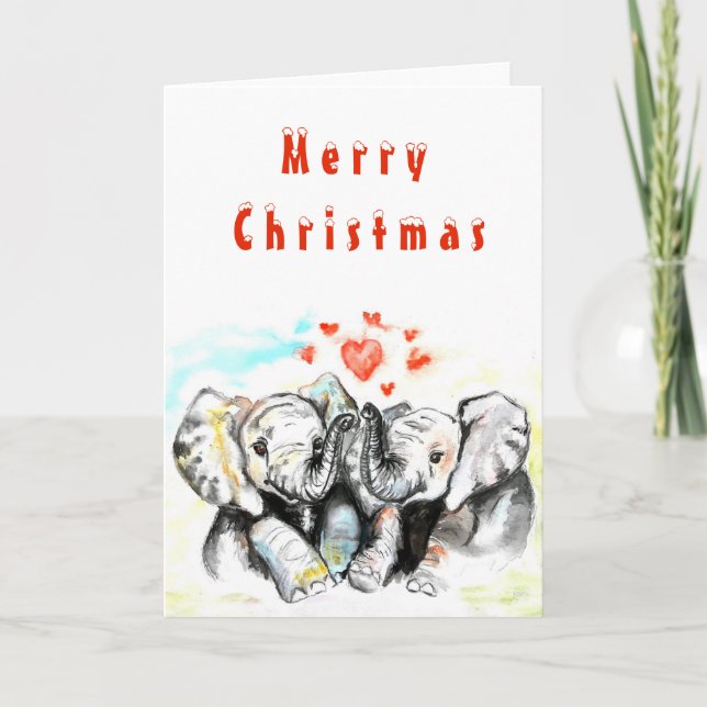 Carte de Noël Famille Eléphant Couple Cute (Devant)
