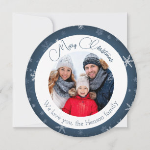 Carte de Noël Famille Flocon de Neige Bleu