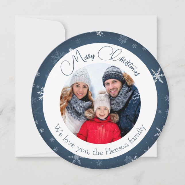 Carte de Noël Famille Flocon de Neige Bleu  (Devant)