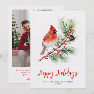 Carte de Noël Famille Photo Cardinal Aquarelle