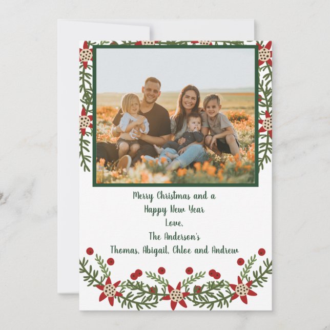 Carte de Noël famille rouge vert photo (Devant)