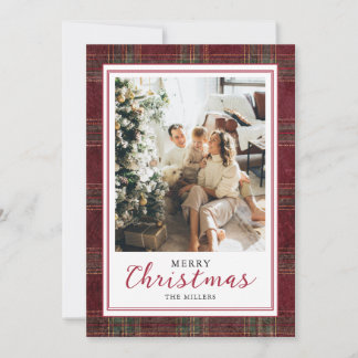 Carte de Noël Famille Tartan Vert Bourgogne