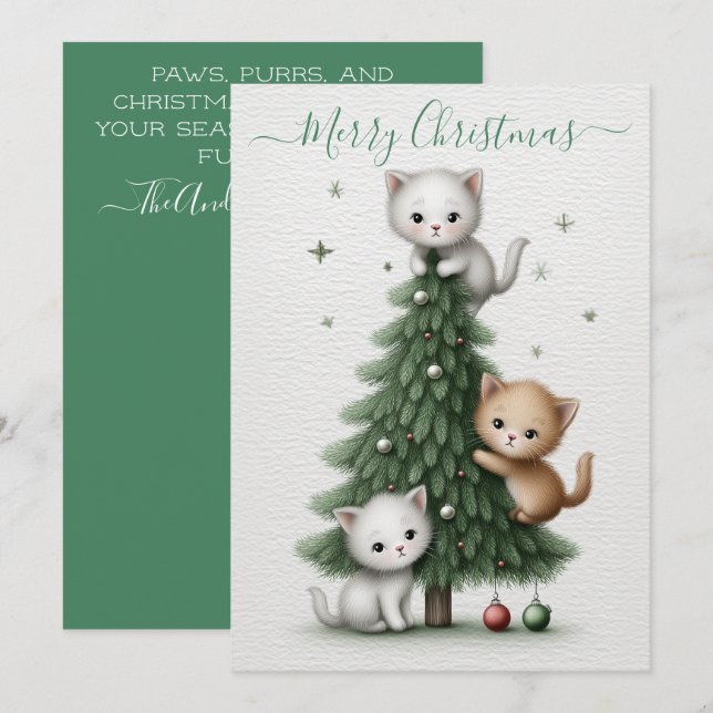 Carte de Noël fantaisiste avec chatons de dessin a (Devant / Derrière)