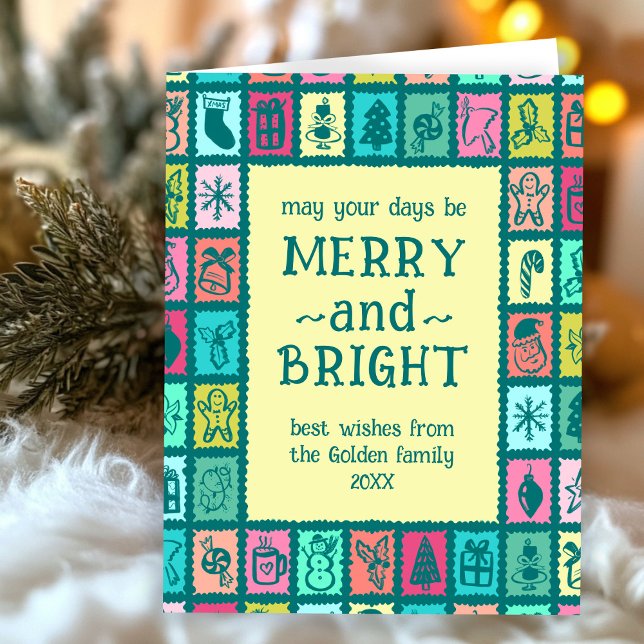 Carte de Noël Fantaisiste avec Message Personnalis (Whimsical Christmas Grid Cute Custom Message Folded Holiday Card
)