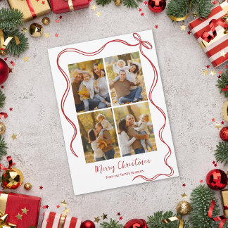 Carte de Noël fantaisiste avec ruban rouge