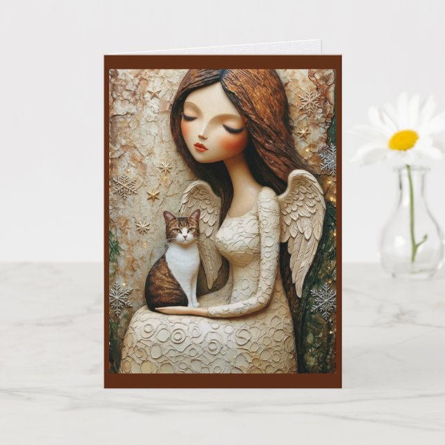 Carte de Noël Fantaisiste Chat et Dame d'Hiver (Petite plante)