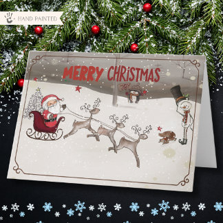 Carte de Noël Fantaisiste du Traîneau du Père Noël