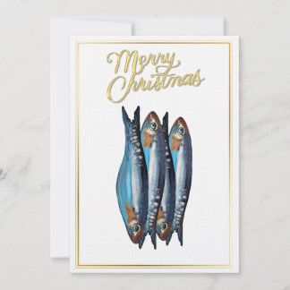 Carte de Noël fantaisiste Poisson Bleu avec Or