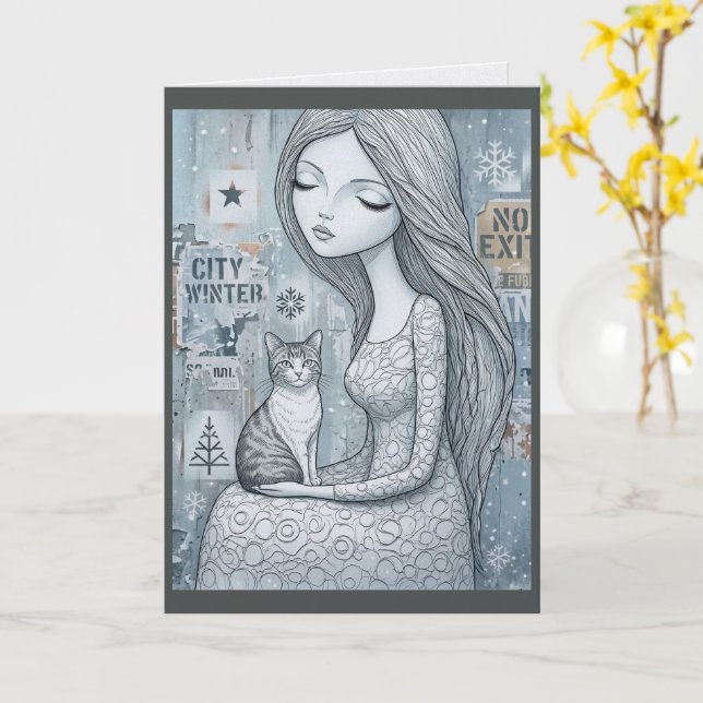 Carte de Noël Fantastique de la Princesse d'Hiver  (Fleur jaune)