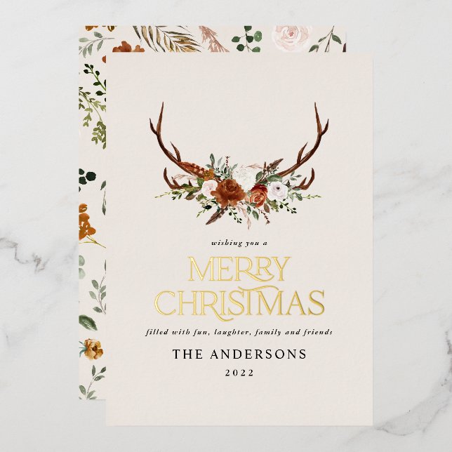 carte de Noël faune botanique élégante en terre cu (Recto/Verso)