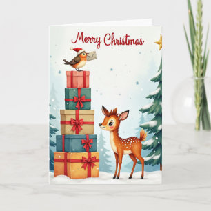 Carte de Noël Fawns Snowy Gifts