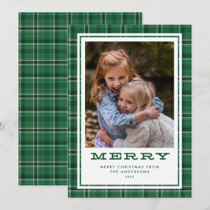 Carte de Noël festive à carreaux verts simple phot